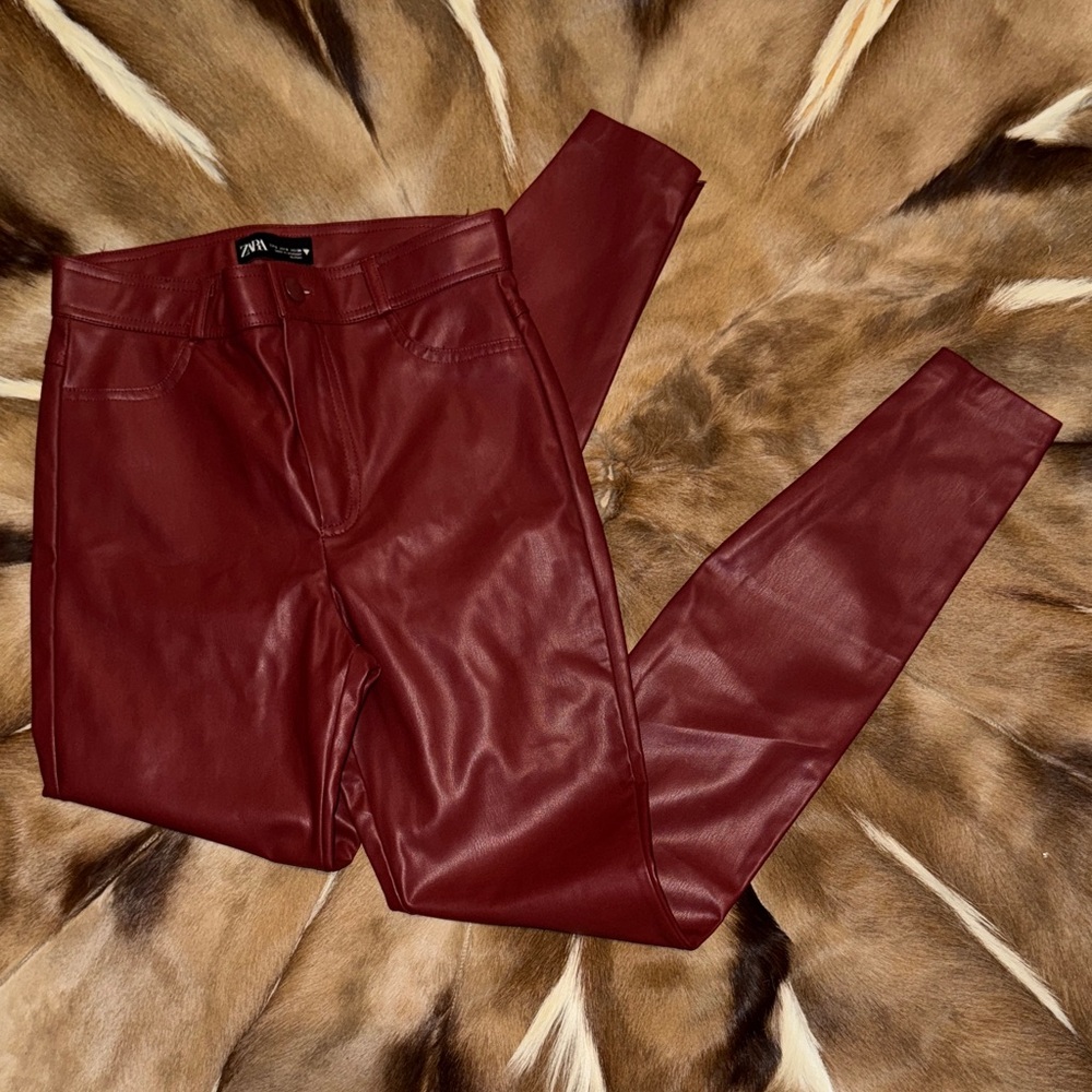Red Faux Leather Pants